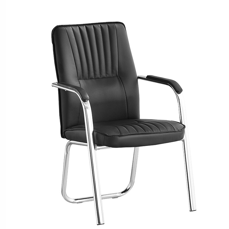 Scaun conferinta, cadru cromat, manere captusite, PVC negru - imagine 10